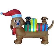 4 FT Long Lighted Christmas Inflatable Trio of Dogs with Gift Boxes Outdoor/Indoor Yard Blow-Up Holiday Decoration with Built-in LED Lights, Self-Inflating, Weather-Resistant Fabric
