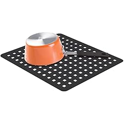 Protector Fregadero Cuadrado iDesign Escurridor de platos y vasos, rejilla de plástico PVC de tamaño mediano, alfombrilla escurreplatos para proteger el fregadero de la cocina, negro