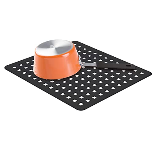 iDesign tapis fond évier, moyen tapis vaisselle en plastique PVC, tapis évier pour déposer couverts, verres et vaisselle, noir