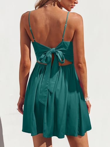 Image of CUPSHE Women's Floral Mini Sundress Twisted V Neck Sleeveless Short Dress Self Tie Back Summer Vacation Beach Dress