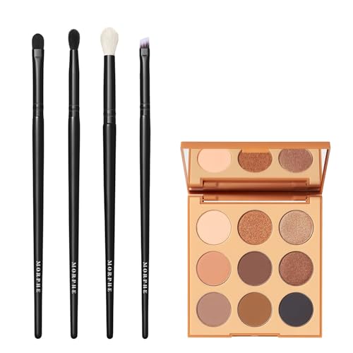 Morphe Eye Got This Brush Set and 9T Palette - Eye Got This Brush Collection (4 Count) + 9T Neutral Territory Artistry Palette (0.35 oz) - Blendable Neutrals & Pro Tools for Eye Looks