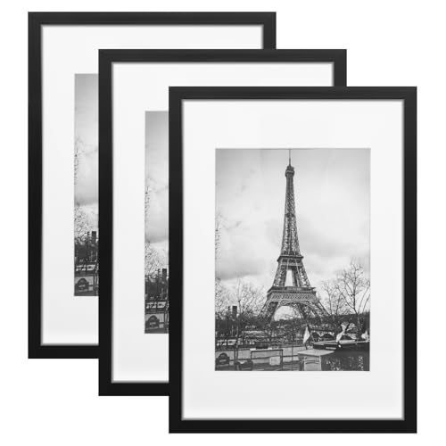 Cozary Cornice A4, Cornici Foto Multiple da Parete, Cornice per Foto 21x29.7 Set di 3,Cornice Nera da Appendere alla Parete o da Esporre sul Tavolo, Decorazione per Casa, Camera da letto, Ufficio