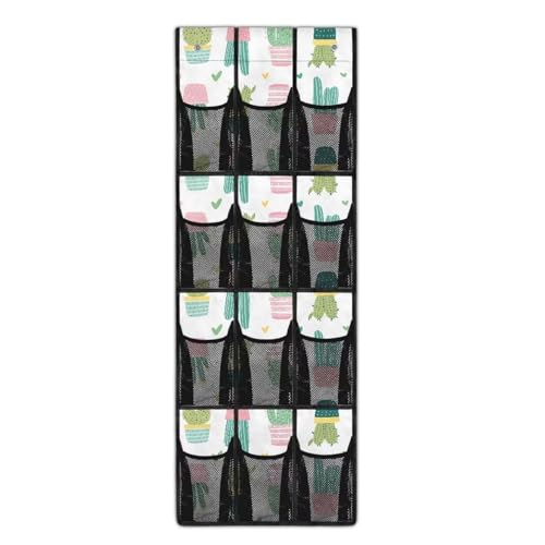 YUVAMAGIMO Cactus Behind the Door Storage Organizer with 12 Mesh Pockets Hanging Shoe Organizer for College Dorm Room Easy to Install Closet Door Holder Hanger Storage Bag Rack for Shoe