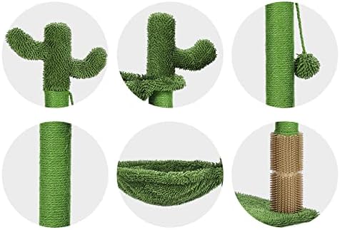 Dreamsoule Cactus Cat Tree, Cat Activity Trees with Hammock Carpet Cat Scratching Post and Back Scratcher, Cactus Cat Scratcher with Interactive Dangling Ball, Climbing Stand for Indoor Kittens