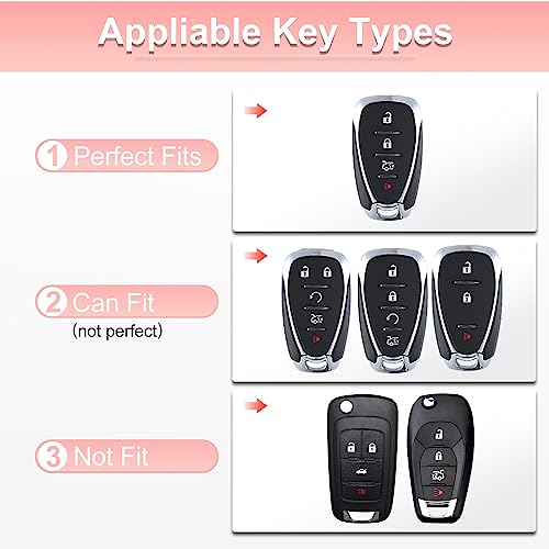Image of Pangpai Pink Key Fob Cover for Chevy, Soft TPU Key Case Protection with Bling Keychain Fit for Chevy Chevrolet Malibu Equinox Traverse Camaro Cruze Blazer Volt Bolt Smart 4 Buttons