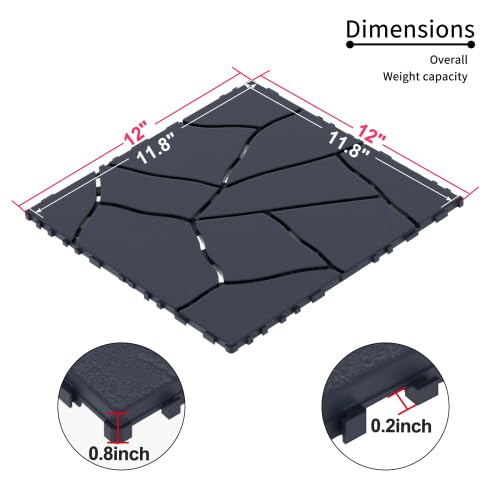 44-Pack Interlocking PP Deck Tiles, 12"x12" Stone Style Waterproof Flooring, All-Weather Anti-Slip Patio Tiles for Indoor/Outdoor,Poolside, Garden, Balcony, Patio,Easy DIY Installation,Gray by GDFStudio - Image 2