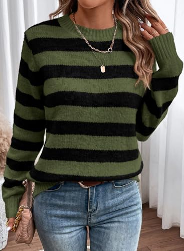 Image of Dokotoo Sweaters for Women 2026 Crewneck Striped Cute Color Block Fall Winter Knitted Pullover Tops