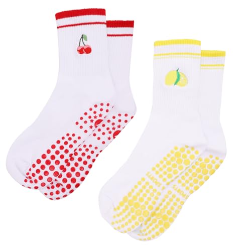 2 Pairs Cute Pilates Grip Socks, Yoga Non-slip Crew Cute Pilates Socks for Women