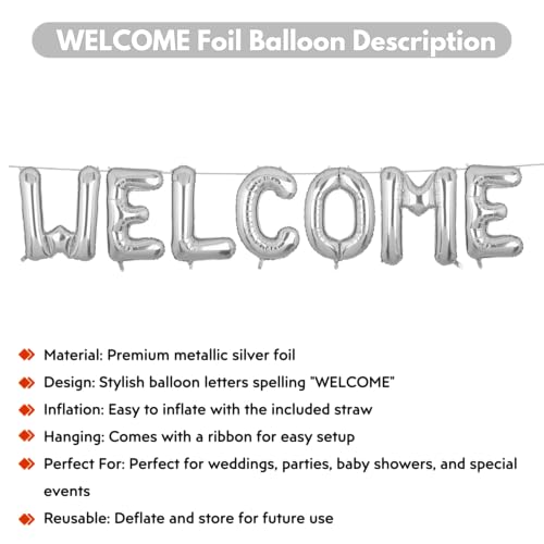 Image of Welcome Banner Silver for Birthday Wedding Office Home Baby Boy Girl Foil Balloon Decoration Decor Celebration