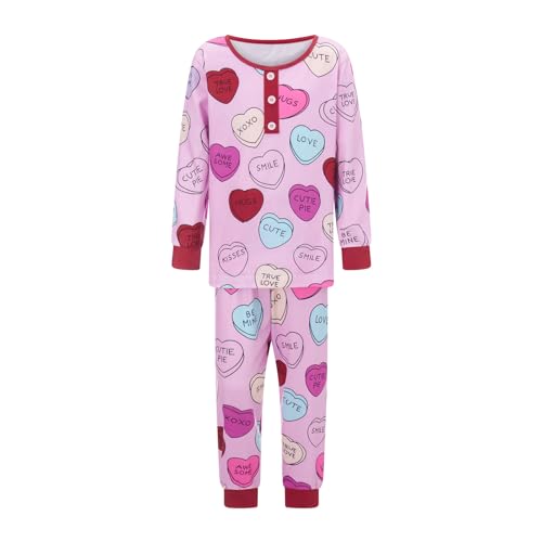 FULA-bao Valentine's Day Mommy and Me Matching Pajamas Sweet Heart Printed Long Sleeve Shirt Pants Set 2 Pcs Sleepwear Lounge4