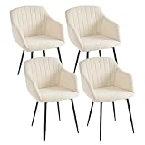 Goeurvant Juego de 4 sillas de comedor con reposabrazos, color blanco crema