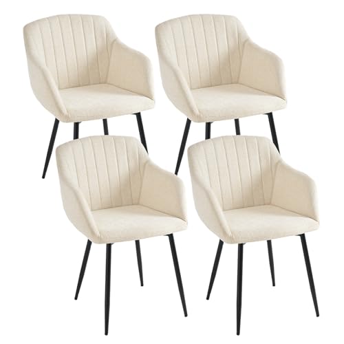 Goeurvant Lot de 4 Chaises Salle à Manger avec Accoudoirs, Chaises Fauteuil Rembourrés en Chenille avec Pieds en Métal pour Cuisine Salon et Bureau, Blanc...