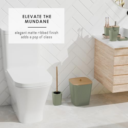 Clara Clark Bathroom Set - Sage Green Bathroom Accessories Set, 6PC Bathroom Accessory Set, Bathroom Sets with Toilet Brush, Trash Can & Soap Dispenser - Image 6