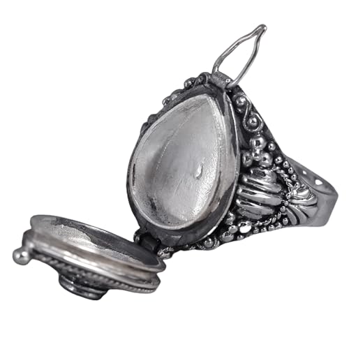 VOCUE Alloy Gawu Box Rings with Secret Compartment for Jewelry Adjustable Size Openable Rings Ethnic Accessory for Parties