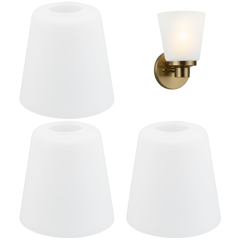 BENECREAT 3 Confezione di Paralume di Ricambio In Vetro Satinato, Paralume In Vetro A Forma di Cono, Paralume Bianco per Lampade A Sospensione, Applique Da Parete, Bagno, Cucina, Camera Da Letto