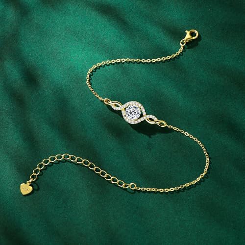 1CT Moissanite Infinity Bracelet for Women, D Color VVS1 925 Sterling Silver Link Bracelet for Wife or Mom, Adjustable Chain3