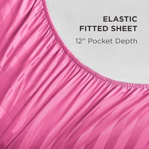 The Sheet Lab Regal Dreams Sateen Striped Damask Twin 3-Piece 100% Cotton Sheet Set, Hot Pink - Designed for a Comfortable and Luxurious Sleep Experience by The Sheet Lab - Used condition - Image 4