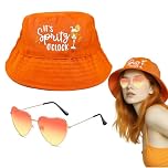 TUONYIS 2 Piece Orange Bucket Hat Vintage Orange Heart Shaped Glasses, Summer Fisherman Sunshade Caps Unisex Foldable Sun Beach Cap Men’s Women’s Sun Hat Fisherman Hat, Costume Accessories