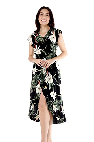 Image of Family Matching Hawaiian Clothes, Wispy Cereus Black | Lightweight 100% rayon • Family matching outfits • Tropical floral print • Beach vacations • Luaus • Cruises • Family photos