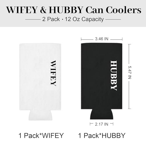 Image of PartyGifts&beyond Honeymoon Essentials Hubby and Wifey Gifts Slim Can Coolers Wedding Can Coolers Engagement Gifts for Couples(HW-TR)