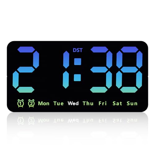 XPJBKC Digital Wall Clock 8.5 inch Digital Clock Wall with Adjustable Brightness & Dual Alarm LED Wall Clock with Date/Week/DST/Temperature for Home Office Classroom Gym