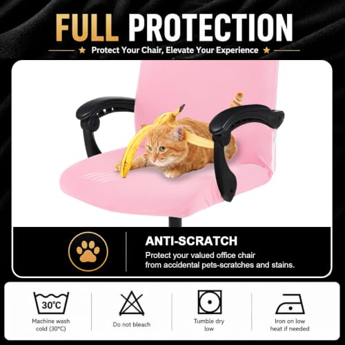 Image of Elastic Computer Chair Cover with Durable Zipper - Protective Removable Washable Universal Office Desk Chair Seat Slip Cover - Stretchy Soft Anti-dust Desk Chair Seat Protector for Dogs, Cats, Pets