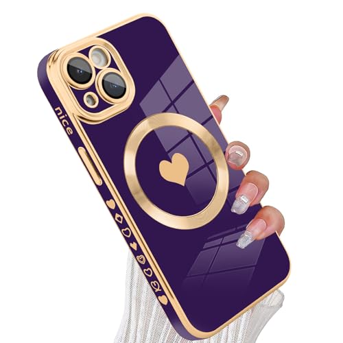 tharlet Magnetic for iPhone 15 Plus Case Cute Love Heart Luxury Plating