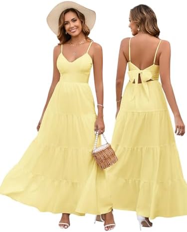 HTZMO Women Casual Summer Floral Maxi Sundress V Neck Spaghetti S...