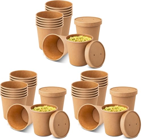 Image of PakTalk Paper Soup Bowls with Lids, Disposable Ice Cream Cups Kraft Paper Soup Bowls 26oz To Go Soup Containers with Lids for Hot Soups, Food Storage, Ice Creams(10 Sets, 26 oz) (Pack of 3)