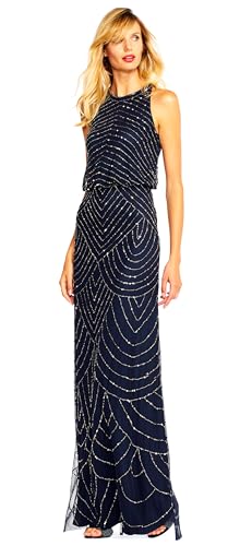 Image of Adrianna Papell Womens Halter Blouson Beaded Gown