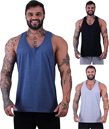 Kit 3 Regata Cavada Masculina MXD Conceito Academia Musculação Treino Gym Sem Estampas Lisas (M, Opç