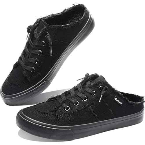 Image of Obtaom Women Canvas Mules Memory Foam Clipper Fashion Sneakers Comfortable Slip-On Mule Backless Holiday Shoes