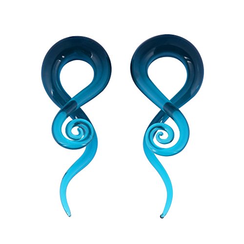 Qmcandy 2 Pieces Glass Spiral Tapers Blue Twist Stretchers Ear Gauges 4g