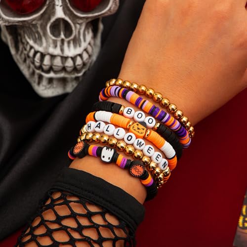 Stackable Halloween Bracelets - Pumpkin Spider Boo Clay Bead Bracelets for Women's Party Jewelry4