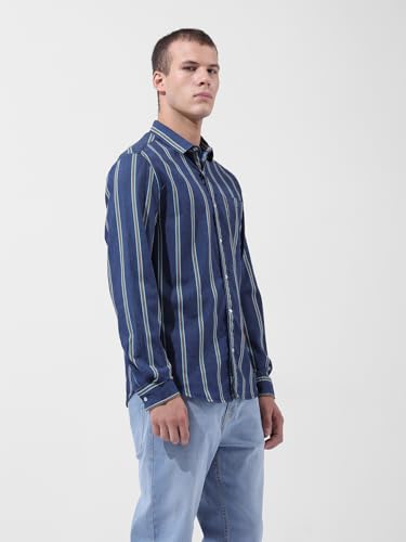 Chemise décontractée ajustée à rayures saphir en taille M pour homme - 4