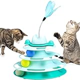 Juguetes para Gatos,3 Niveles Rodillo de Juguete para Gatos con Pelota Interactiva,Juguete Giratorio para Gatos con Juguete...