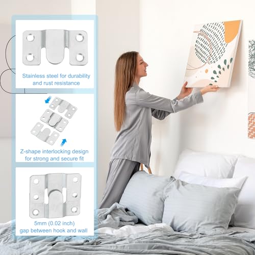 Image of PATIKIL Flush Mount Bracket, 12 Pcs Iron Interlocking Photo Frame Hooks Picture Display Hanger Interlock Hanging Wall Mount Hardware for Art Gallery 53x30 mm / 2.08x1.18 Inch