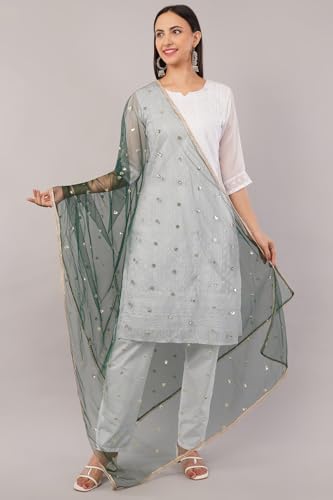 Image of Net Butti Dupatta for Women | Golden Lace Border Chunni | Butti Work Odhani | Wedding & Bridal Styling | Lightweight Drape | Kurti & Salwar Suit