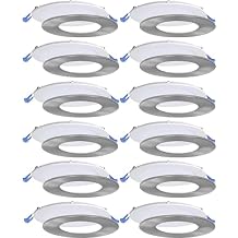 Nadair 6 LED Recessed Ultra Slim Lights, 12-Pack, IC Rated, Dimmable, 12W, 1000 Lumens, 3000K Warm White, Large Junction Box with Quick Connect System, White Finish, Brushed Nickel Trim Included