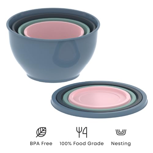 Image of All Time Plastic Mixing Bowl Set of 4 with Lids | 800ml, 1300ml, 2300ml & 3200ml BPA Free Microwave Safe PP Bowls | Food Grade Kitchen Mixing, Serving & Storage Bowls for Baking & Meal Prep