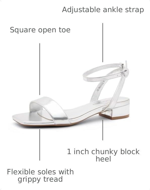 Image of Shoe Land Low Heels for Women 1 Inch Chunky Block Heeled Sandals Square Open Toe Strappy Ankle Strap Dressy Sandals for Wedding Prom Party Office