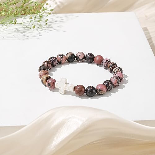 Image of QWNHONEY Cross Bracelet for Women Christian Gifts Colorful Imperial Stone Catholic Religious Jewelry Mothers Day Birthday Christmas Gifts for Women Mother Daughter Sister Girlfriend Grandma Wife