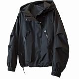 [Vasarhely] マウンテンパーカー レディース ジャケット アウター ミドル丈 スプリングコート ブルゾン フード付き 通勤 春 秋 オシャレ カジュアル (JP, アルファベット, XL, ブラック)