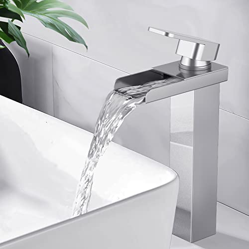 Homelody Robinet Salle Bain Mitigeur Lavabo Cascade Chromé En Laiton Carré Vasque à Poser Mono Levier de Commande surélevé Pour Lavabo Lave Mains Robinetterie Salle de Bain