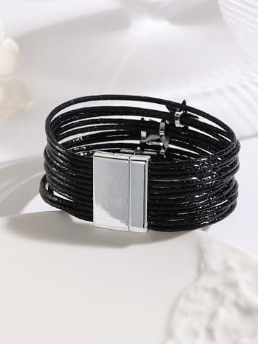 Image of Fesciory Leather Wrap Bracelets for Women, Boho Leopard Multi-Layer Crystal Beads Cuff Bracelet Jewelry