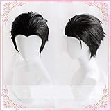 OWOISS Anime YURI on ICE Katsuki Yuuri Wig Short Black Slicked Back Heat Resistant Cosplay Costume Wigs + Wig Cap