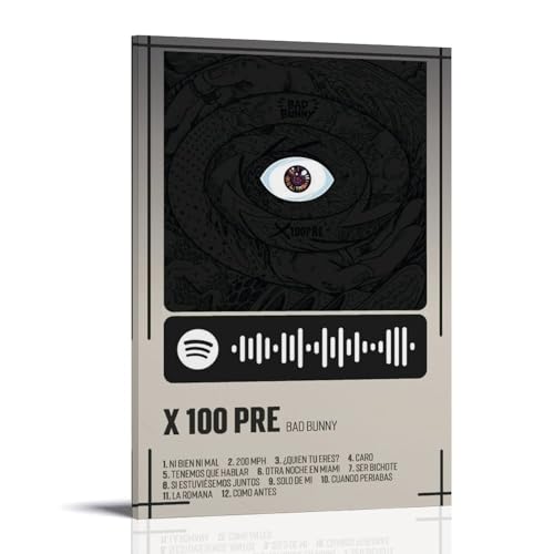 ZZFIAY Póster de lienzo impermeable de Bad Bunny X 100pre antihuellas y resistente al desgaste, pintura decorativa de larga duración y duradero, adecuado para pasillo de entrada, estilo marco, 60 x 90
