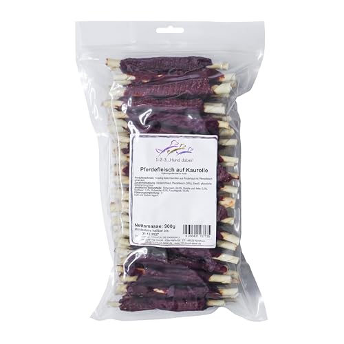 123... Hund dabei! - Pferdefleisch Kaurolle - Kaustange mit Pferd - Hundesnack - Kaustangen für Hunde - Kaurollen für Hunde - Pferdefleisch (900g, Kaustange mit Pferd)