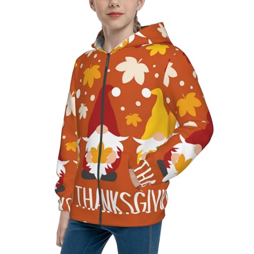 Happy Thanksgiving Three Gnomes Kids Pullover Hoodies Boys Zip Up Sweatshirts Girls Athletic Clothes with Pocket