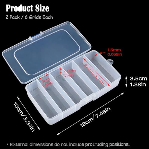 Image of 2 PACK Transparent Plastic Bead Organizers (6 Grids),Craft Organizers and Storage Beads Organizer, Art DIY, Crafts Jewelry Storage, Fishing Tackles, Size 7.48 x 3.94 x 1.38 in